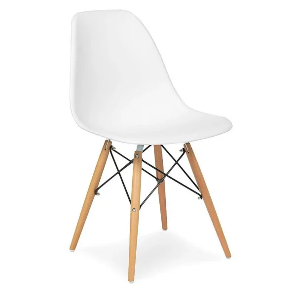 Scaun stil scandinav, pentru bucatarie si dining, alb, picioare lemn natur - imagine 1