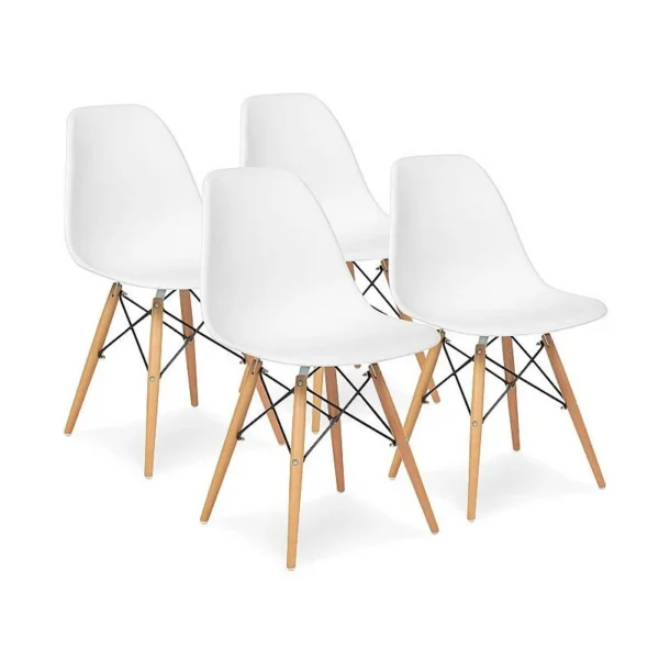 Scaun stil scandinav, pentru bucatarie si dining, alb, picioare lemn natur - imagine 7