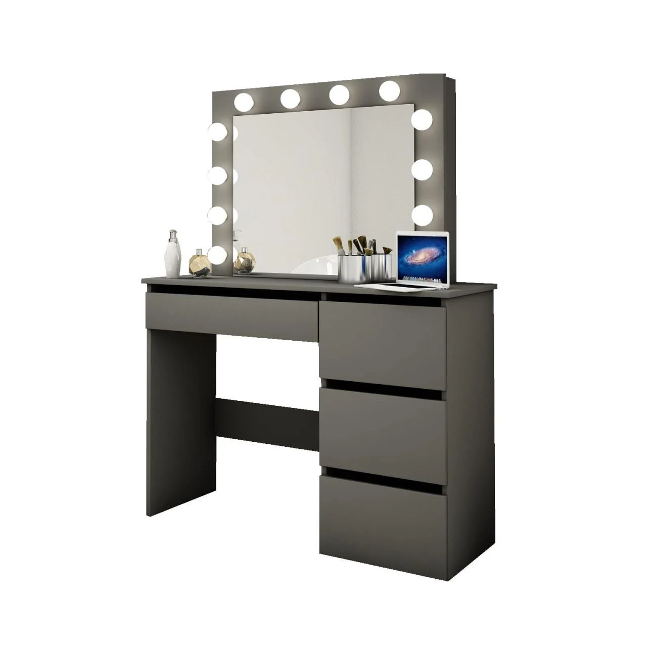 Masa de toaleta/machiaj, negru, cu oglinda si LED-uri, Irina , 94x43x141 cm Masa de toaleta/machiaj, negru, cu oglinda si LED-uri, Irina , 94x43x141 cm - imagine 1