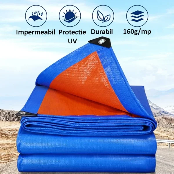 Prelata de acoperire, 3x4 m, inele metalice integrate, polipropilena impermeabila, 160g/mp - imagine 2