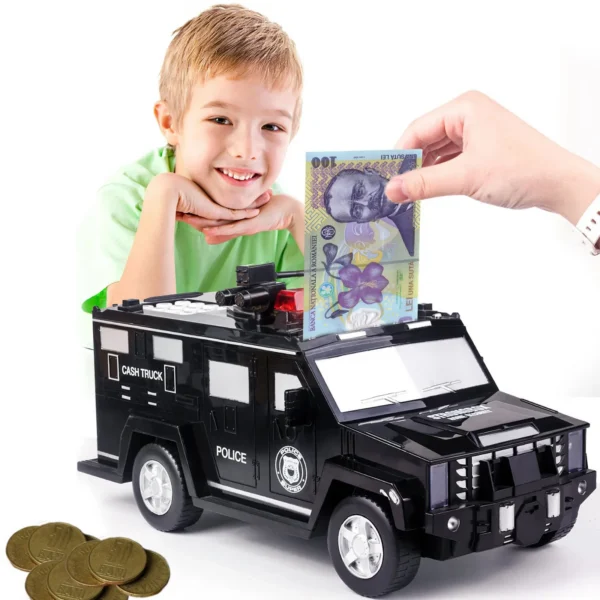 Pusculita electronica, masina de politie, cod pin, amprenta, monede si bancnote, negru - imagine 1