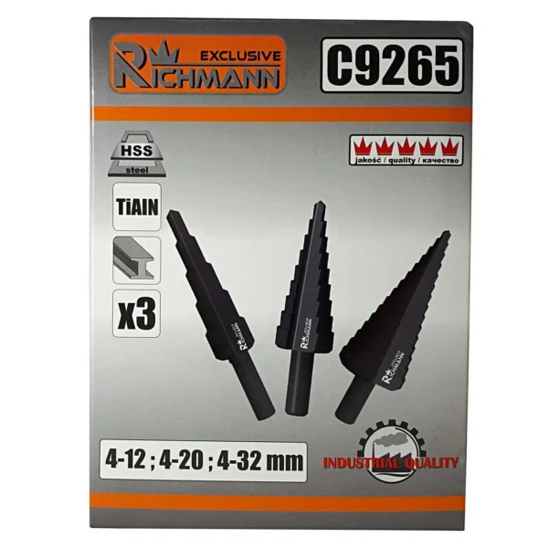 Burghie pentru metal, in trepte, nitrura de titan, set 3 buc, 4-12/20/32 mm, Richmann Exclusive - imagine 4