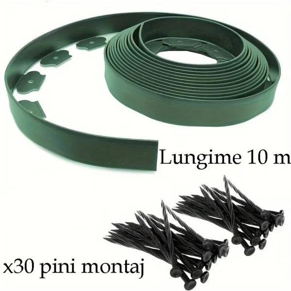 Separator gazon, lungime 10 metri, latime 5 cm, 30 pini montaj, culoare verde - imagine 7