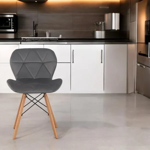 Scaun bucatarie, stil scandinav, tapiterie catifea gri, cadru lemn - imagine 3