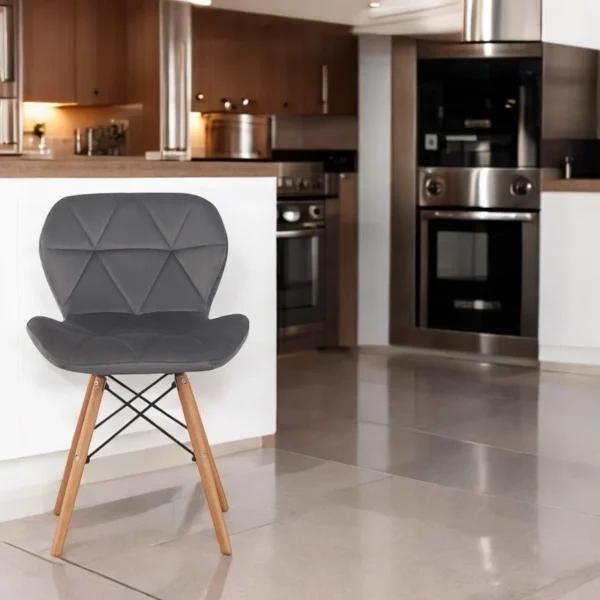 Scaun bucatarie, stil scandinav, tapiterie catifea gri, cadru lemn - imagine 5