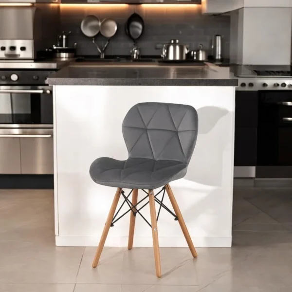 Scaun bucatarie, stil scandinav, tapiterie catifea gri, cadru lemn - imagine 6