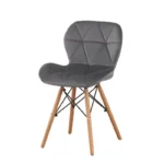 Scaun bucatarie, stil scandinav, tapiterie catifea gri, cadru lemn