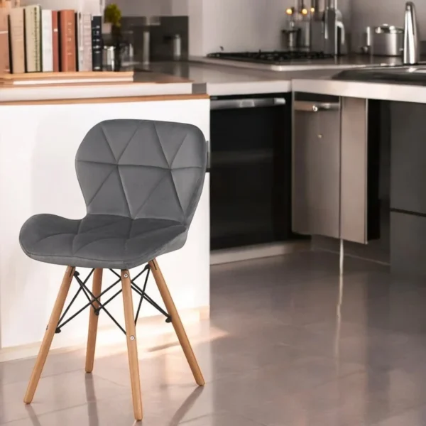 Scaun bucatarie, stil scandinav, tapiterie catifea gri, cadru lemn - imagine 2