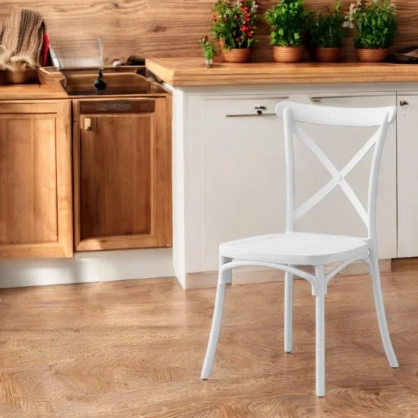 Scaun de bucatarie, stil clasic, inaltime 88 cm, latime 43 cm, alb - imagine 2