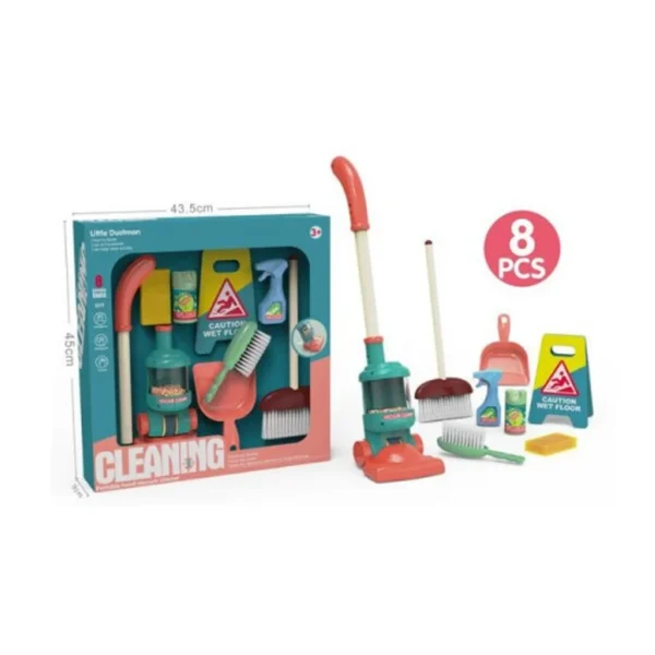 Set de curatenie pentru copii, 8 piese, aspirator, perii, racleta, lopatica, multicolor - imagine 3