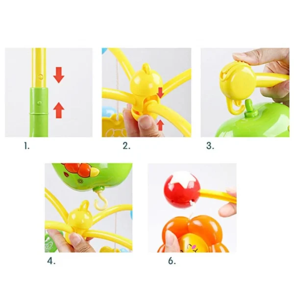 Carusel muzical pentru patut, rotativ, timer, 3 moduri muzicale, figurine albinute multicolor - imagine 13