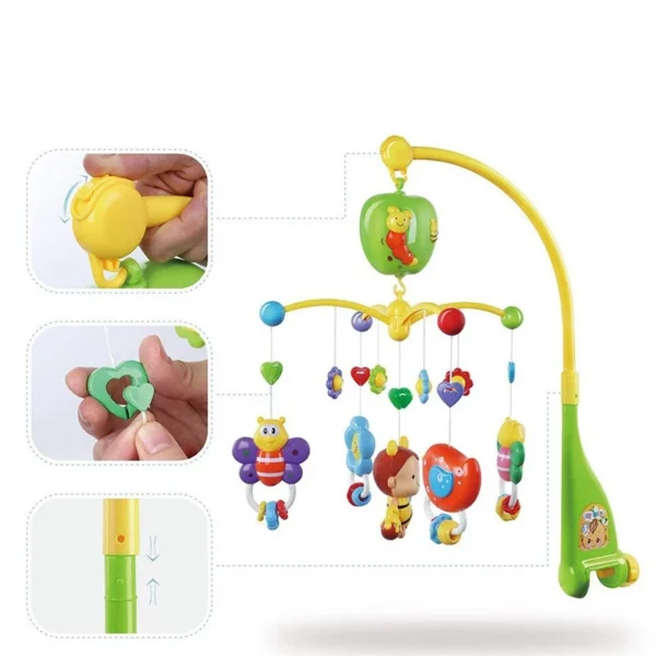 Carusel muzical pentru patut, rotativ, timer, 3 moduri muzicale, figurine albinute multicolor - imagine 12