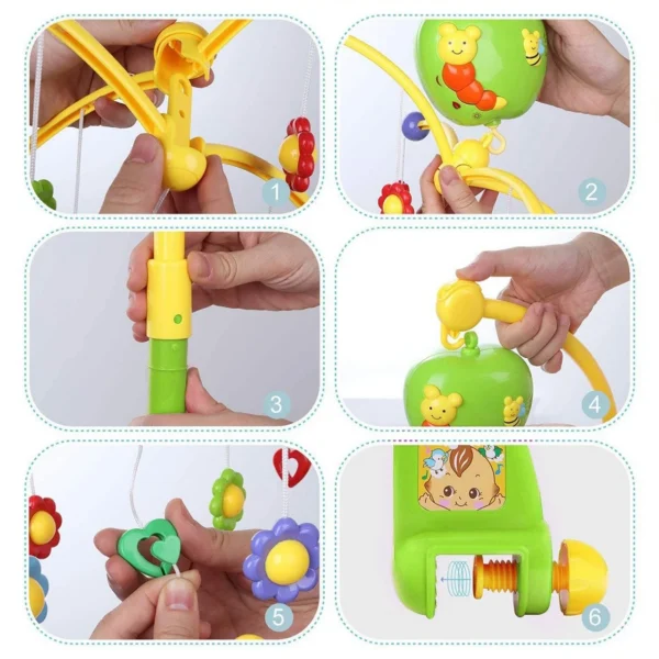 Carusel muzical pentru patut, rotativ, timer, 3 moduri muzicale, figurine albinute multicolor - imagine 10