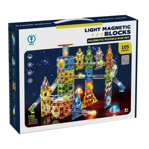 Set magnetic constructie 3d, circuit luminos interactiv steam, traseu bile, 105 piese, multicolor - imagine 12