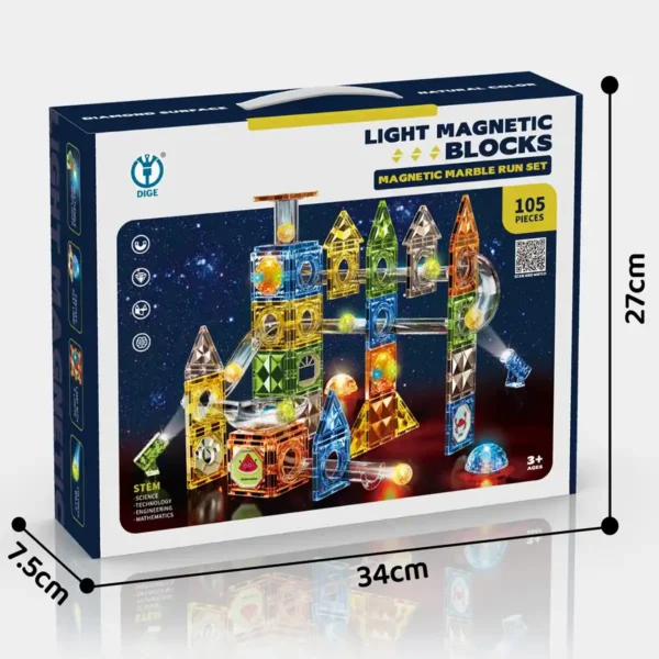Set magnetic constructie 3d, circuit luminos interactiv steam, traseu bile, 105 piese, multicolor - imagine 13