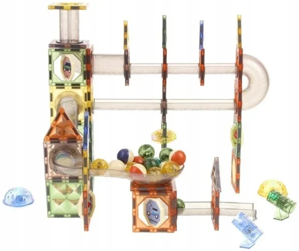Set magnetic constructie 3d, circuit luminos interactiv steam, traseu bile, 105 piese, multicolor - imagine 10