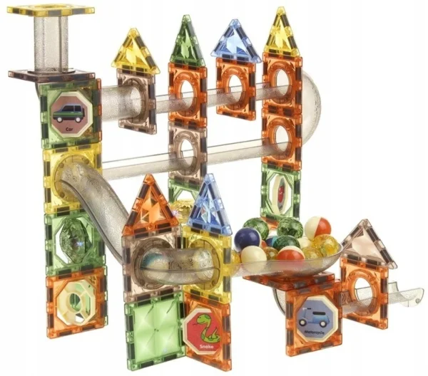 Set magnetic constructie 3d, circuit luminos interactiv steam, traseu bile, 105 piese, multicolor - imagine 4