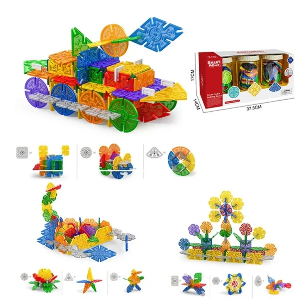 Set blocuri constructie, 218 piese diferite forme, jucarie steam, multicolor - imagine 4