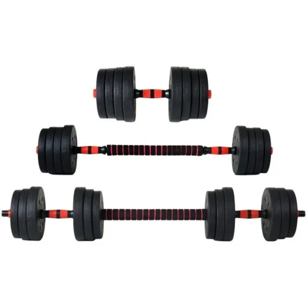 Set haltere si gantere, sarcina 2x10 kg, bara conectare, 12 discuri de diferite greutati, negru/rosu - imagine 3