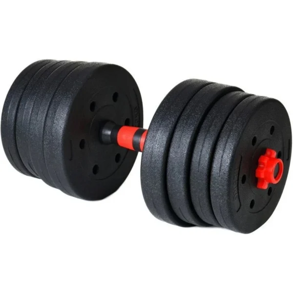 Set haltere si gantere, sarcina 2x10 kg, bara conectare, 12 discuri de diferite greutati, negru/rosu - imagine 8