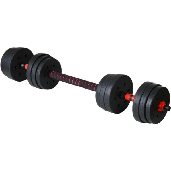 Set haltere si gantere, sarcina 2x10 kg, bara conectare, 12 discuri de diferite greutati, negru/rosu - imagine 10
