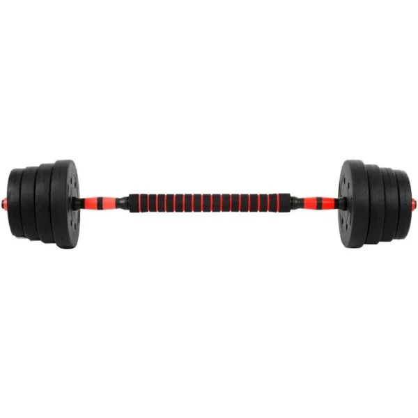 Set haltere si gantere, sarcina 2x10 kg, bara conectare, 12 discuri de diferite greutati, negru/rosu - imagine 12