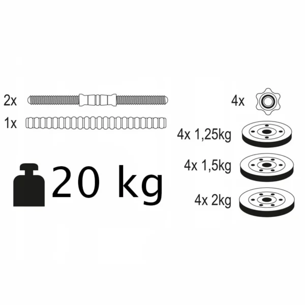 Set haltere si gantere, sarcina 2x10 kg, bara conectare, 12 discuri de diferite greutati, negru/rosu - imagine 2