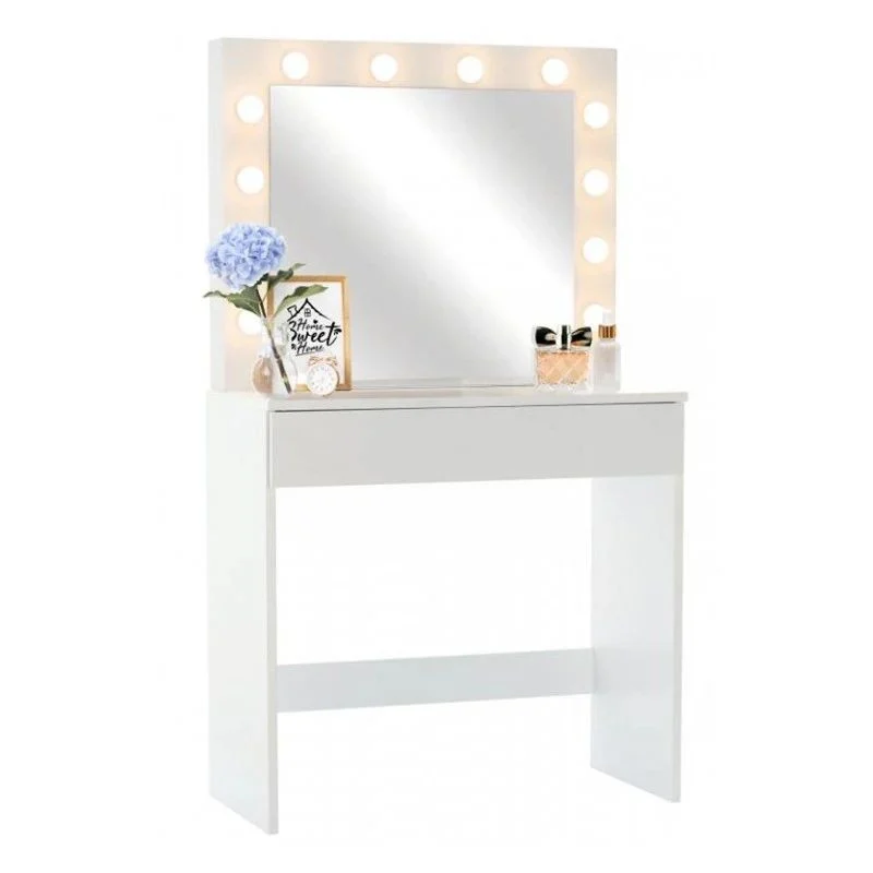 Masa de toaleta, oglinda iluminata cu 12 led-uri alb cald, 80x40x140 cm, mdf, alb Masa de toaleta, oglinda iluminata cu 12 led-uri alb cald, 80x40x140 cm, mdf, alb - imagine 1