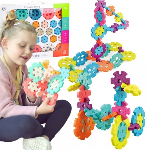 Set de constructie fulgi de zapada, 120 elemente diferite dimensiuni, multicolor - imagine 4