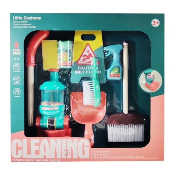 Set de curatenie pentru copii, 8 piese, aspirator, perii, racleta, lopatica, multicolor - imagine 5