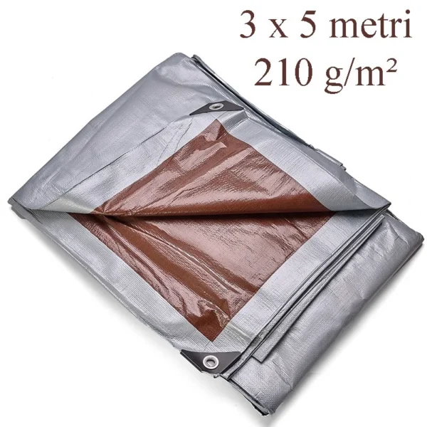 Prelata acoperire 3x5 m, 210g/mp, impermeabila, protectie uv+ si inghet, pe, ochiuri otel - imagine 1