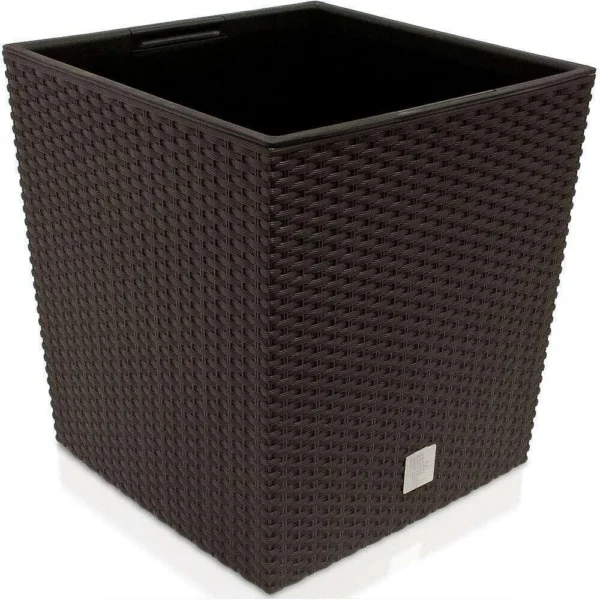 Set 2 ghivece de flori, Rato Low, imitatie ratan, patrate, 32x32x32.5 cm, maro, Prosperplast - imagine 6