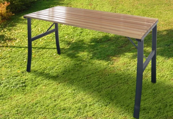 Masa gradina/terasa pentru exterior, lemn si otel, maro, 120x60x71 cm, Chomik - imagine 3