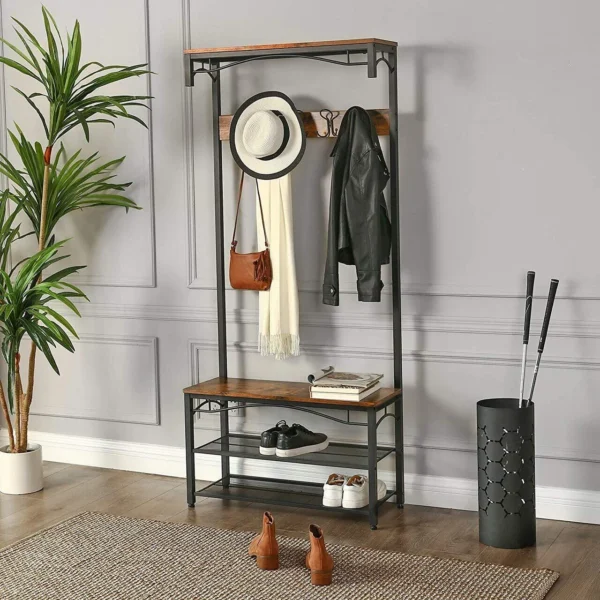 Cuier cu 2 rafturi pentru incaltaminte, Vasagle, banca, pal si metal, negru, 80x30x178.5 cm - imagine 8
