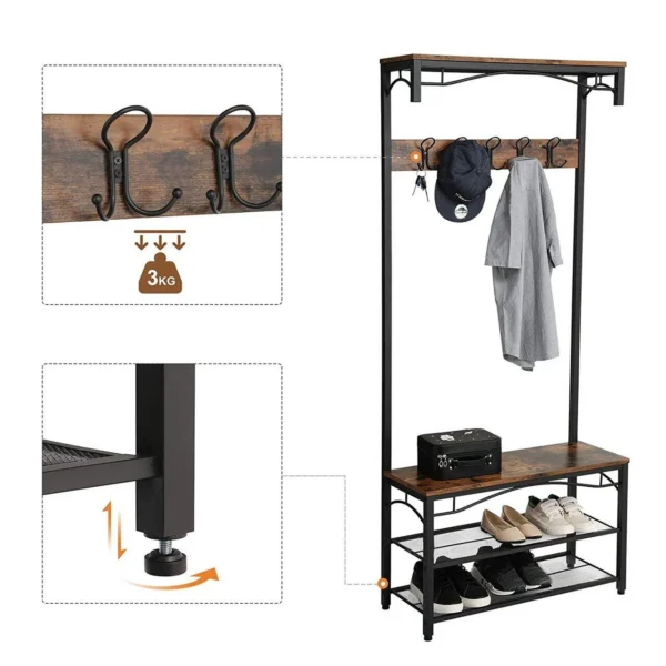 Cuier cu 2 rafturi pentru incaltaminte, Vasagle, banca, pal si metal, negru, 80x30x178.5 cm - imagine 6