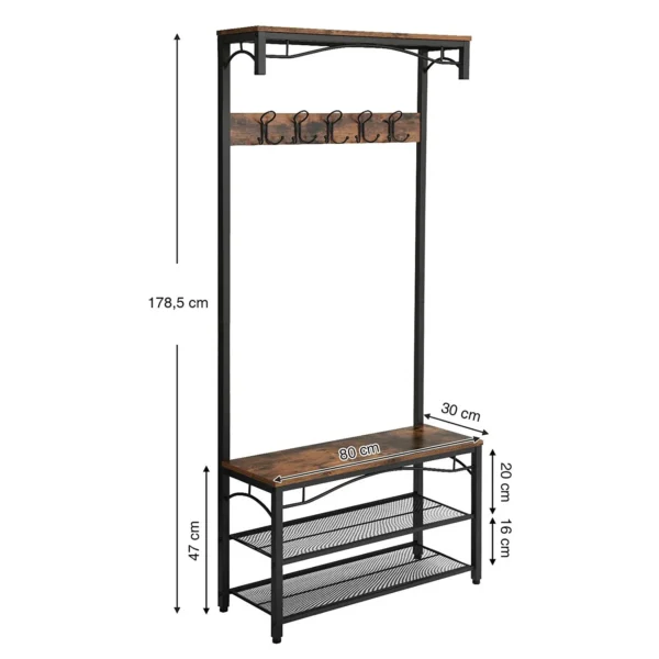 Cuier cu 2 rafturi pentru incaltaminte, Vasagle, banca, pal si metal, negru, 80x30x178.5 cm - imagine 10