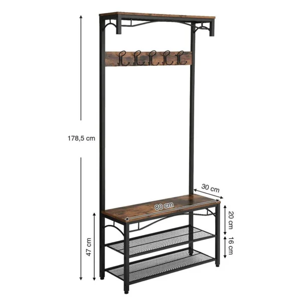 Cuier cu 2 rafturi pentru incaltaminte, Vasagle, banca, pal si metal, negru, 80x30x178.5 cm - imagine 7