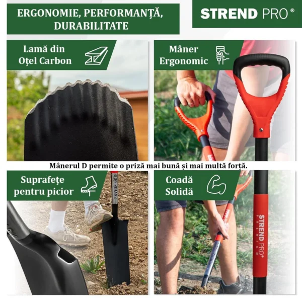 Harlet, cazma, ingust, cu varf zimtat, coada fibra de sticla, 40x14x126 cm, Strend Pro Premium RedShark - imagine 4