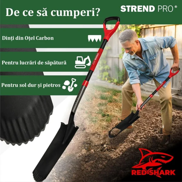 Harlet, cazma, ingust, cu varf zimtat, coada fibra de sticla, 40x14x126 cm, Strend Pro Premium RedShark - imagine 6