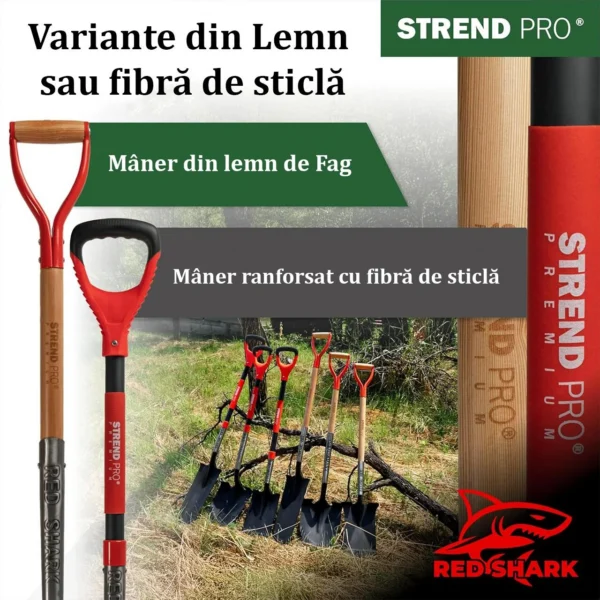 Harlet, cazma, ingust, cu varf zimtat, coada fibra de sticla, 40x14x126 cm, Strend Pro Premium RedShark - imagine 7