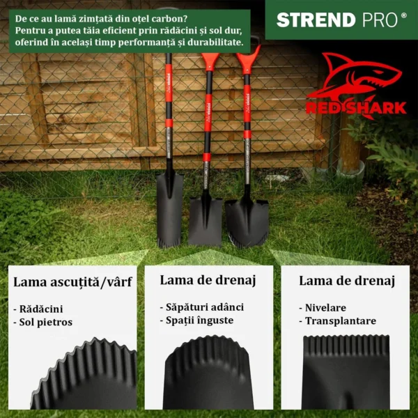Harlet, cazma, ingust, cu varf zimtat, coada fibra de sticla, 40x14x126 cm, Strend Pro Premium RedShark - imagine 8