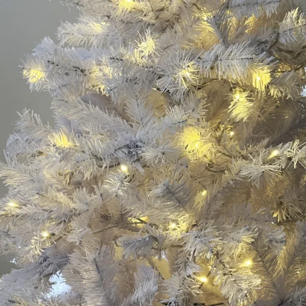 Brad alb artificial iluminat, 195 cm, 360 led-uri alb cald, 936 ramuri dense, suport metalic - imagine 8