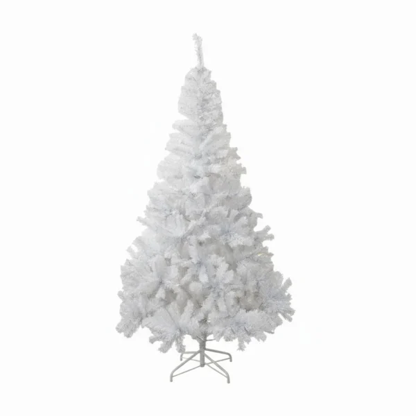 Brad alb artificial iluminat, 195 cm, 360 led-uri alb cald, 936 ramuri dense, suport metalic - imagine 3