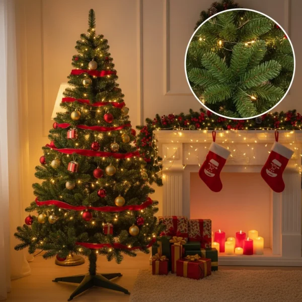 Brad artificial 220 cm cu 14 niveluri – diametru 138 cm, 89 ramuri robuste – model premium natural - imagine 13