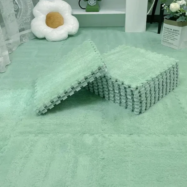 Covor puzzle pufos, 61.5x61.5x1.7 cm, spuma eva, set 2 piese culoare mint green - imagine 14