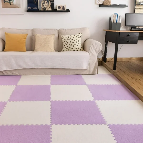 Covor puzzle pufos, 61.5x61.5x1.7 cm, spuma eva, set 2 piese culoare light purple - imagine 11