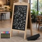 Tabla magnetica cu stergere uscata, afisaj restaurant, neagra, 8 markere, 6 sabloane, 51x42x101 cm