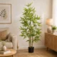 Planta artificiala, bambus cu ghiveci, verde, 15x120 cm