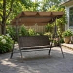 Balansoar gradina, maro si negru, 167x112x153 cm, ratan sintetic, max 240 kg, Terranova