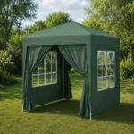 Pavilion pentru camping, cadru metalic, 4 pereti, pliabil, verde, 2x2x2.4 m